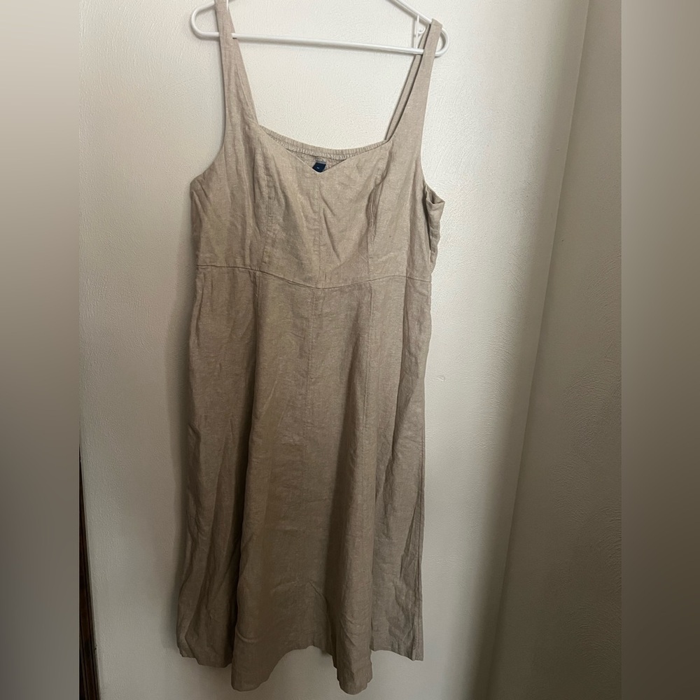 OLD NAVY Classic Casual Linen Blend Summer Midi Dress‎ Tan Women's Size XL *NWT*